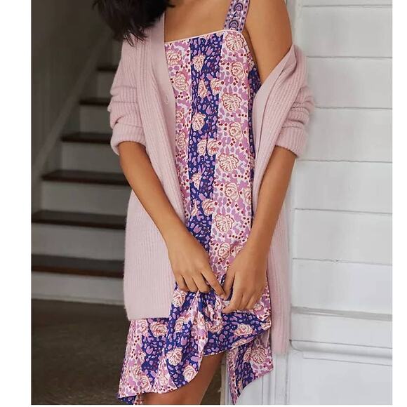 Anthropologie Palms Lilac Blue Floral Slip Mini Dress, size Medium - Picture 1 of 7